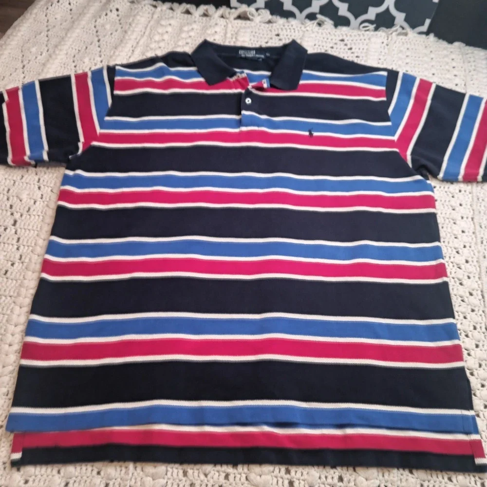 Vtg Polo Ralph Lauren Polo Shirt XL Men Blue Red White Stripe USA Pony Kanye Y2K